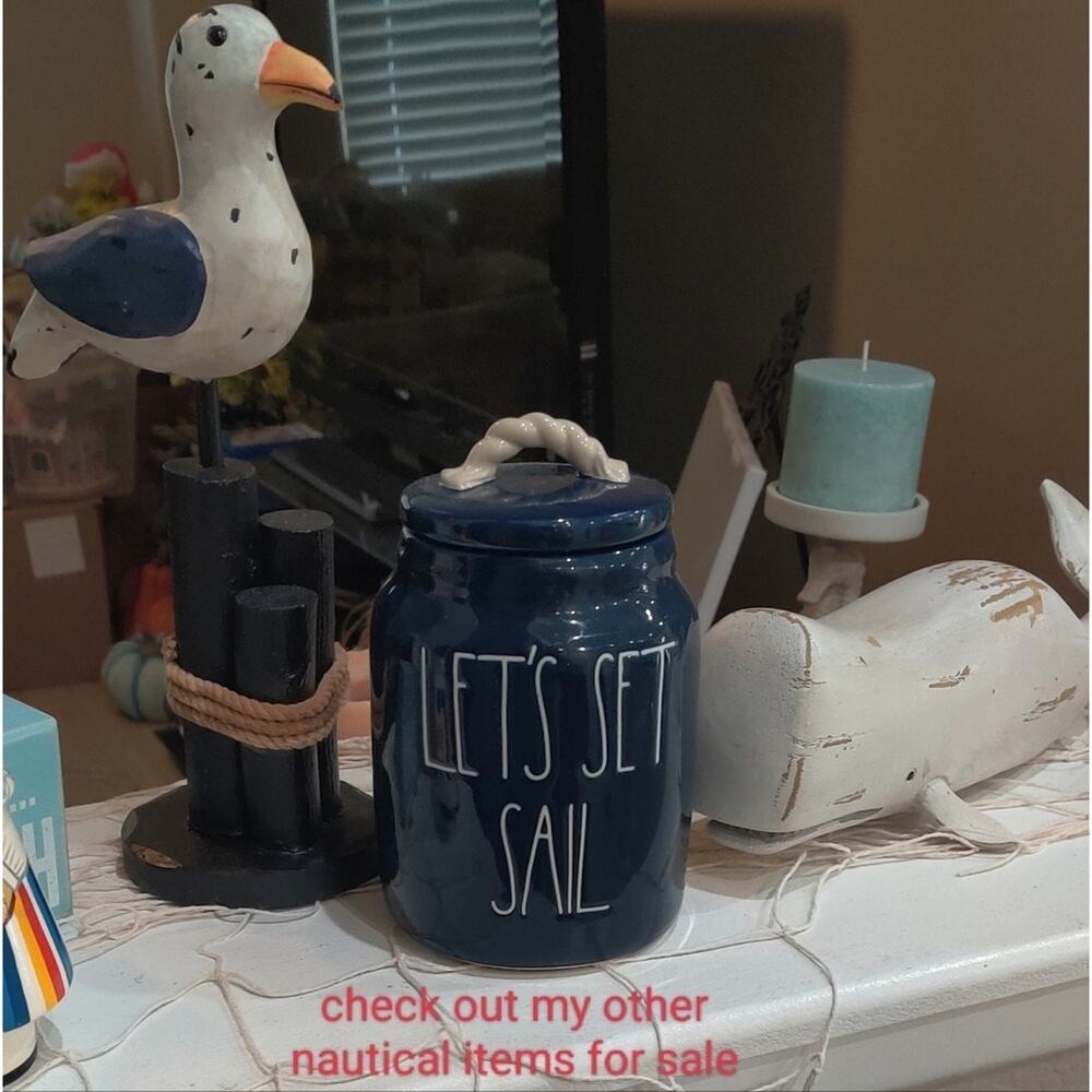 Rae Dunn Let's Set Sail Nautical Coastal Blue Cookie Jar Canister Beach Summer - Picture 8 of 12